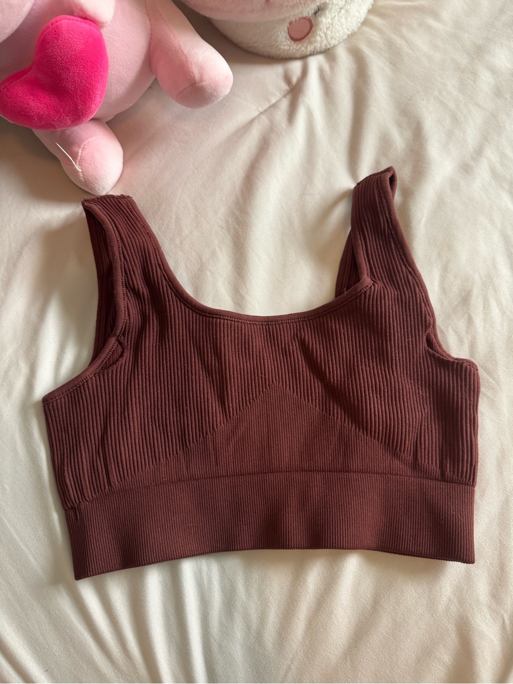 Seamless Ribbed Scoop Sports Bra - Brown